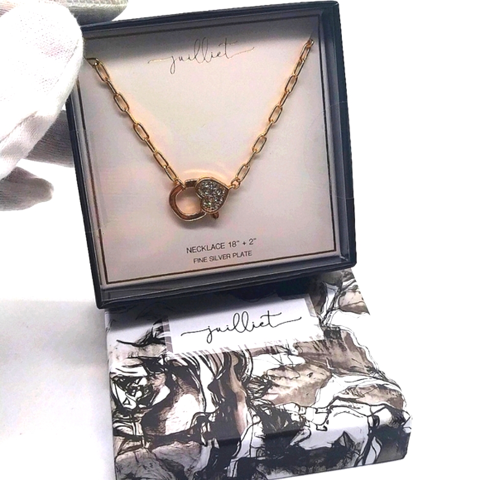 Juilliet Silver Plated Cz Cubic Zirconia Heart Paperclip Necklace Boxed